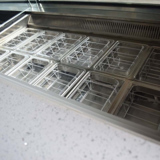Bán di động tốt nhất thép không gỉ kem hiển thị đẩy tủ đông giỏ 