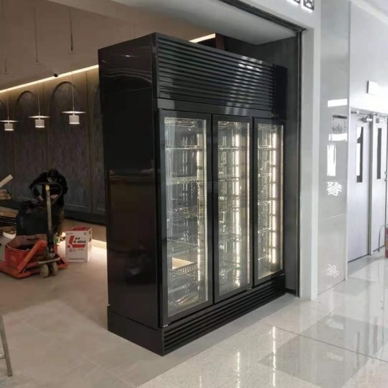 Ba cửa kính đen thép không gỉ thịt bò hiển thị nội các 
