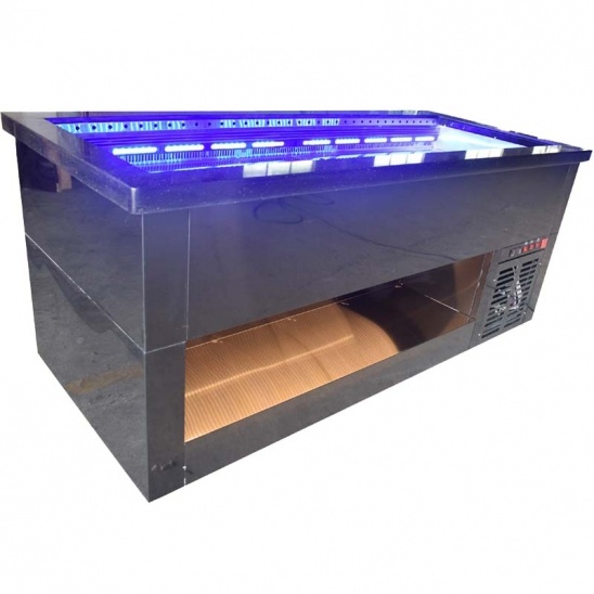 Nhà trực tiếp, da đen, thép không gỉ mở hải sản băng hiển thị ướp lạnh bàn 